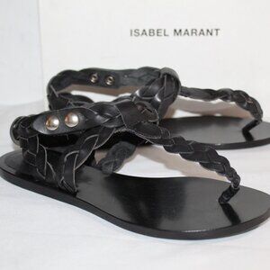 Isabel Marant Braided Sandals Flats Thong Snap Slingback Black Leather 39